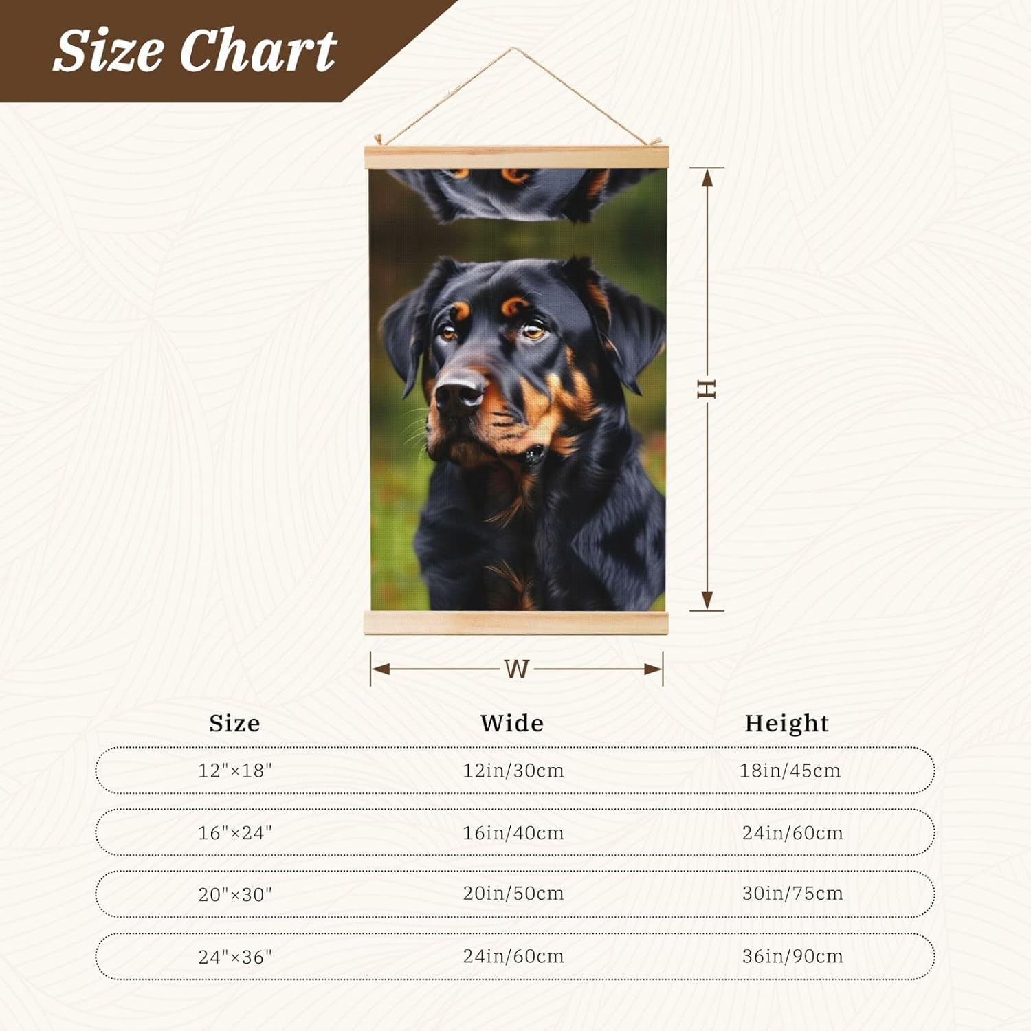 Rottweiler Pattern Print Poster Hanger,Hanging Poster, Poster Frame,Wood Poster Hanger, For Wall Hanging