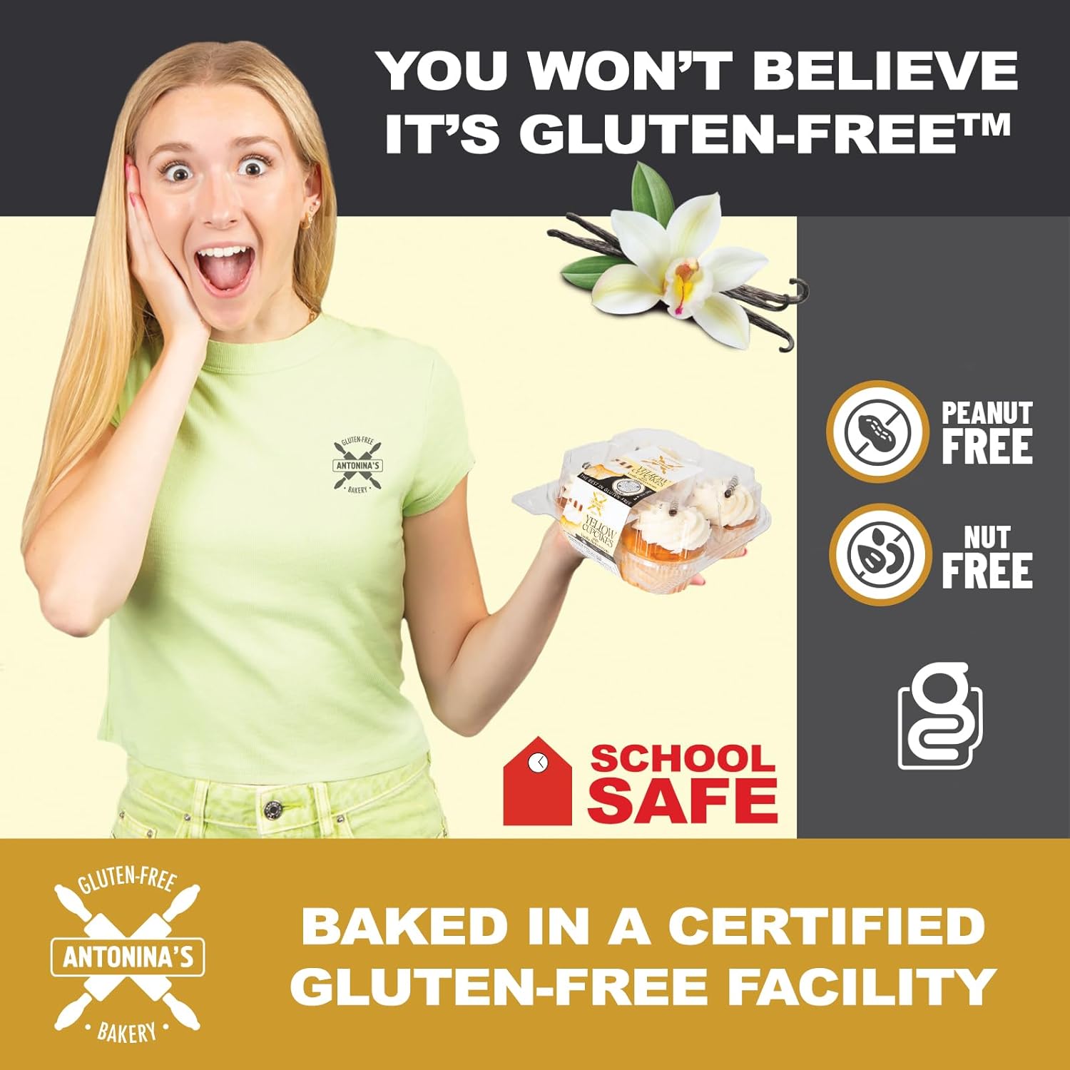 Antonina's Gluten-Free Bakery Yellow Cupcakes | Certified Gluten-Free | Nut Free | Peanut Free | Taste Homemade | Eight 4-Packs (32 Cupcakes)