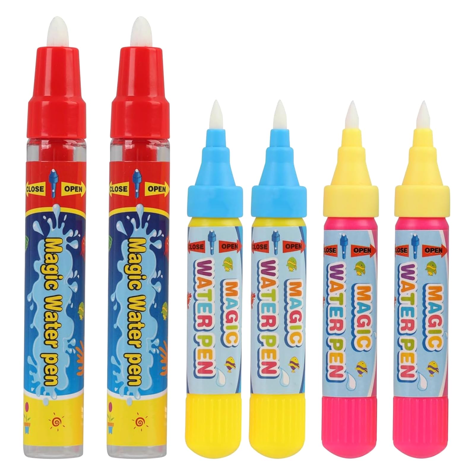 KRENIE Water Doodle Pens Replacement Set for Kids, 6 Pcs, 2 Large & 4 Small Drawing Pens