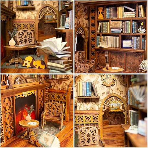 Miniatura 5 de CUTEBEE - Rompecabezas de madera 3D de casa de muñecas para hacer tu mismo pieza decorativa para biblioteca Book nook o rincón de libro decorativo