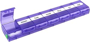 EZY DOSE Weekly (7-Day) Pill Organizer, Vitamin and Medicine Box, X-Large Locking Compartments, Assorted Colors