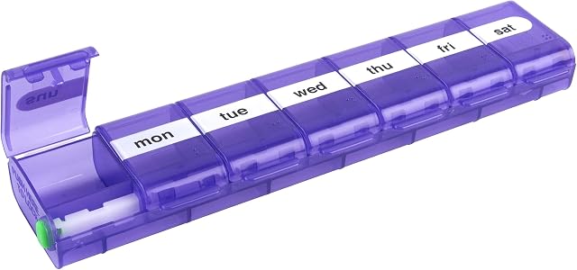 EZY DOSE Hebdomadaire7-Day) Organisateur de pilules, boîte de vitamines et de médicaments, compartiments de verrouillage X-Grand, couleurs assorties