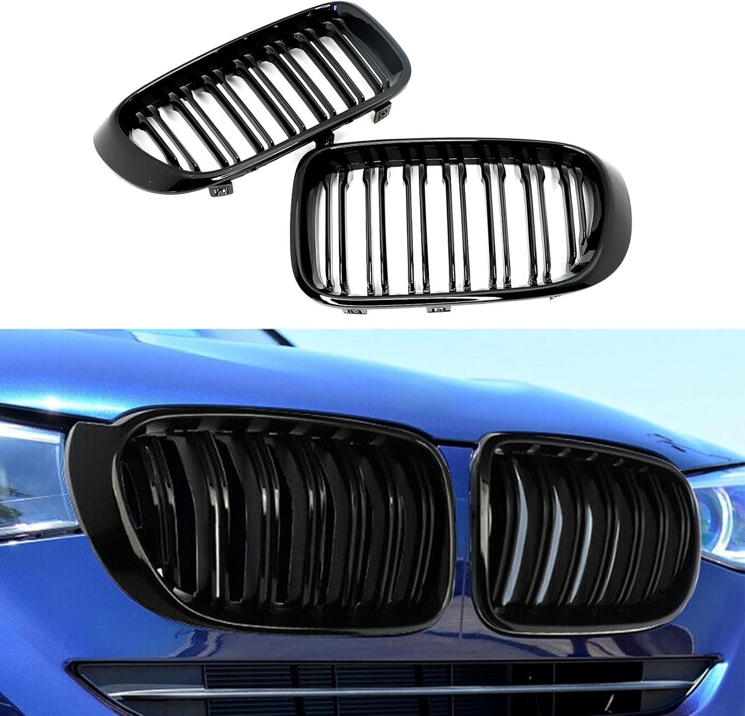 F25 F26 Grill M Color Gloss Black,Front Kidney ABS Grille Gloss Black Compatible with 2014-2018 X3 F25 X4 F26,2-pc Set Double Slats