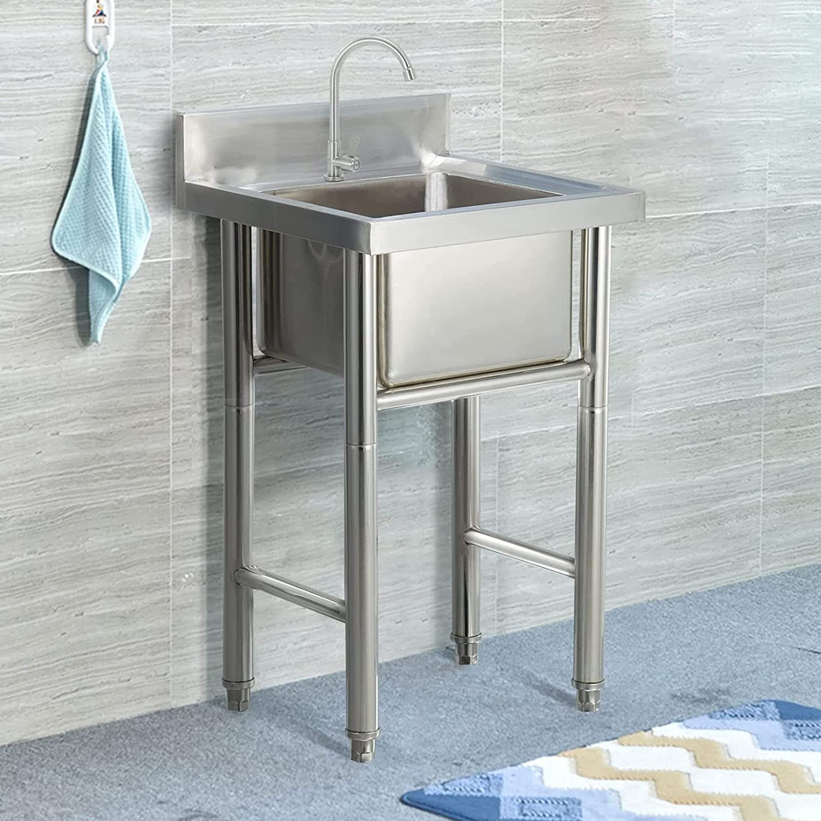 Cuve unique tout-en-un en inox 304 avec robinet d'eau froide pour studio et resto