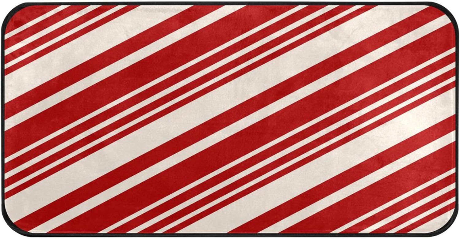 Vdsrup Christmas Candy Cane Stripes Kitchen Rugs Winter Red Cream Colors Kitchen Mat Bath Rug Floor Door Mats Non Slip Doormat Soft Runner Carpet Home Decor 39 X 20 Inch