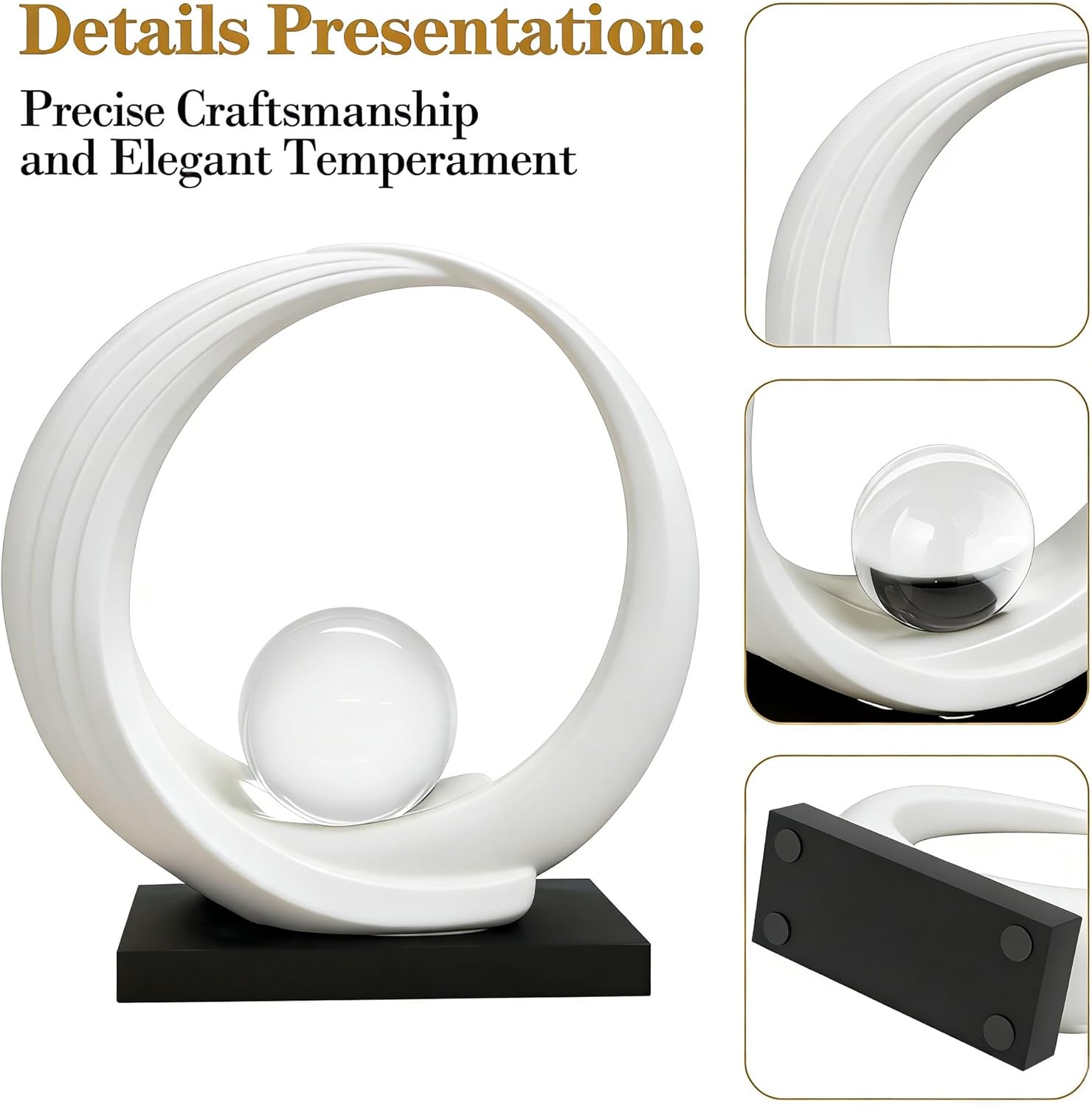 Dosker Golden Shelf Decor Statues,Coffee Table Modern Abstract Stripe Home Decor Sculpture,Desk Decor for Living Room,Office(White)