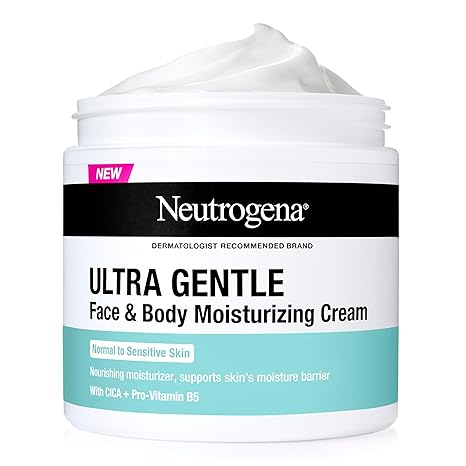 NEUTROGENA Ultra Gentle Face & Body Moisturizing Cream, Nourishing Face & Body Lotion Moisturizer for Normal to Sensitive Skin Leaves Skin Feeling Smooth & Healthy, Fragrance Free, 11 oz