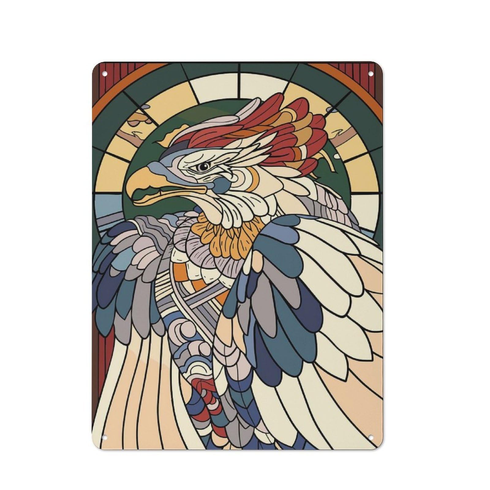 Stylized Eagle Stained Glass Art Decorative Metal Plaque 40x30cm, Loft Style Urban Room Decor for Flat, Bar, Studio Or Gallery Wall