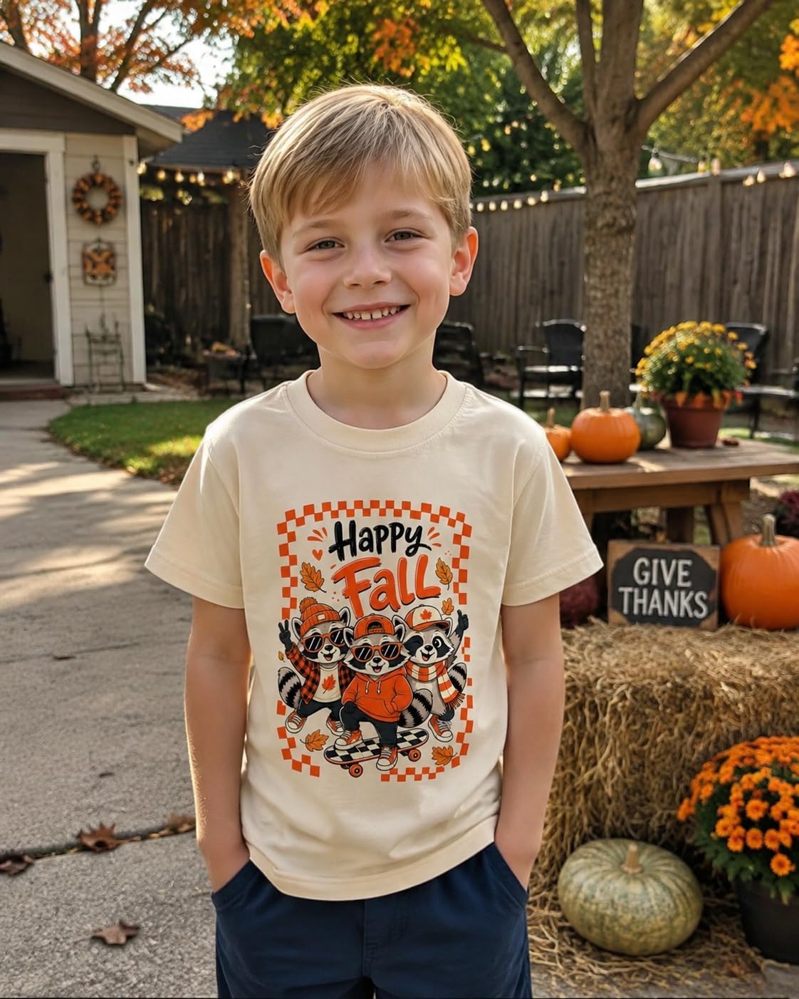 Kids Thanksgiving Shirts Fall Turkey Graphic Tees Cotton Short Sleeve 3-13Y