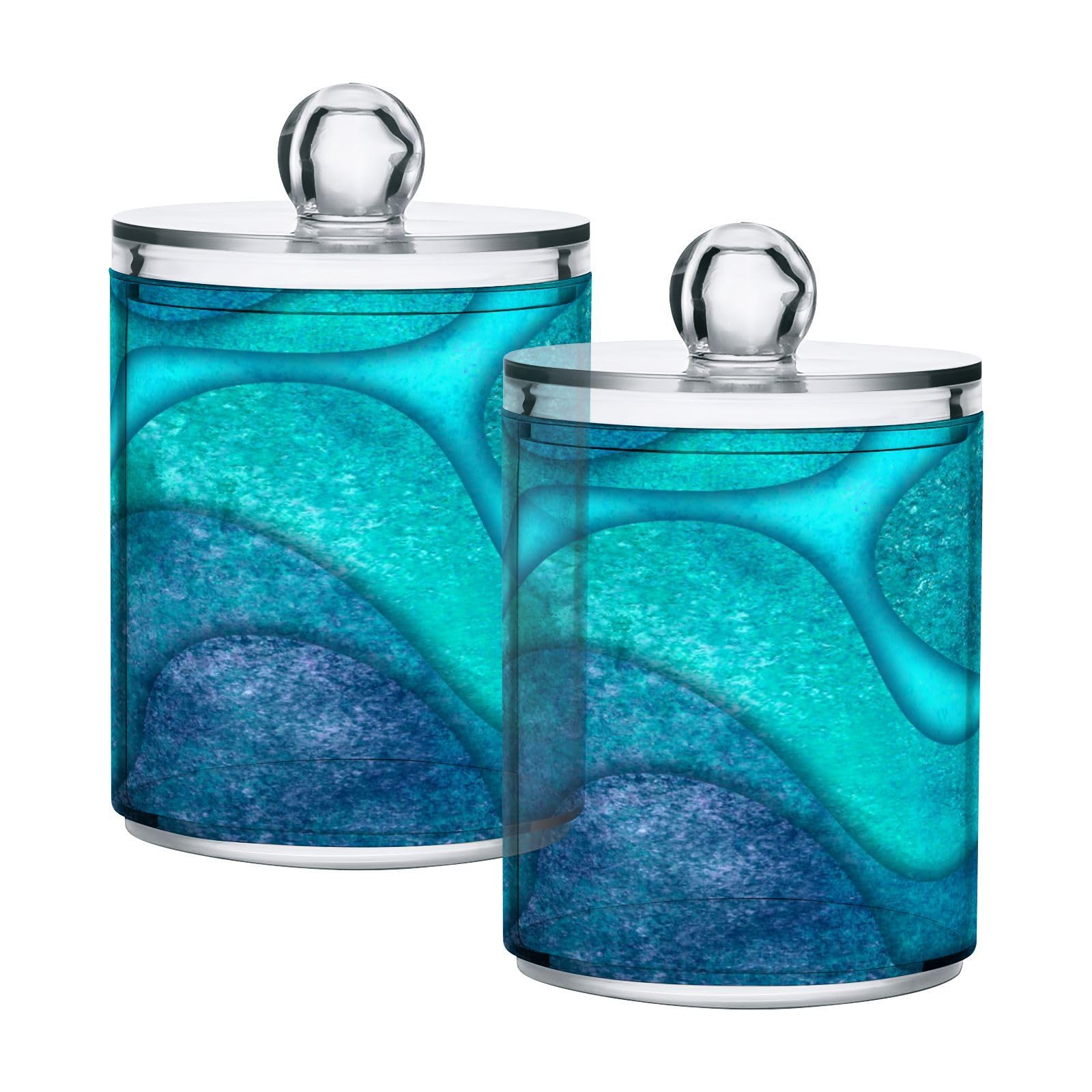 Pot d'apothicaire bleu turquoise boîte rangement coton tige tampon rond plastique lot de 2