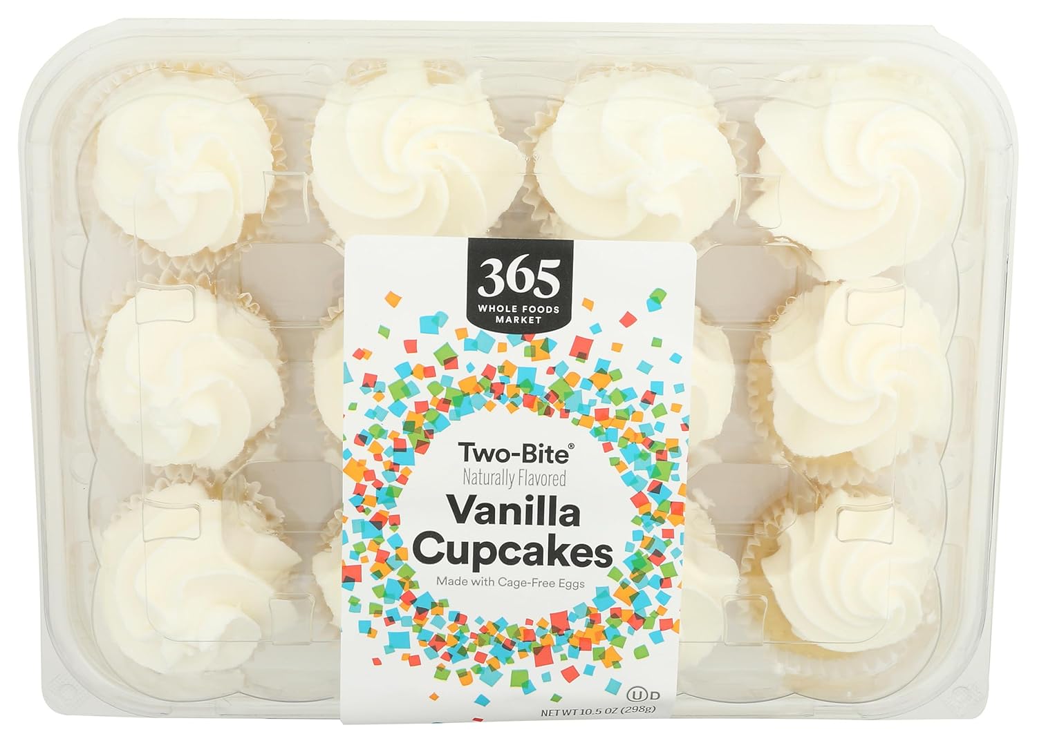 365 by Whole Foods Market Two-Bite Vanilla Cupcakes, 10.5 oz Frozen - Bite-Sized Treats with Cage-Free Eggs