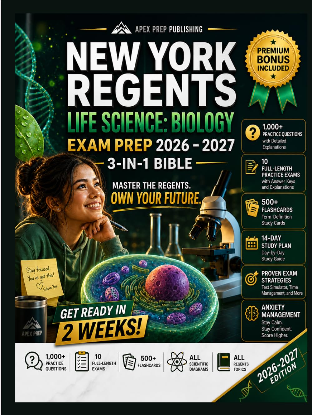 New York Regents Life Science Biology Exam Prep 2026-2027: The 3-in-1 Bible: Study Guide, Practice Questions, Flashcards -to Master Your New York Regents Geometry Examination in 2 Weeks