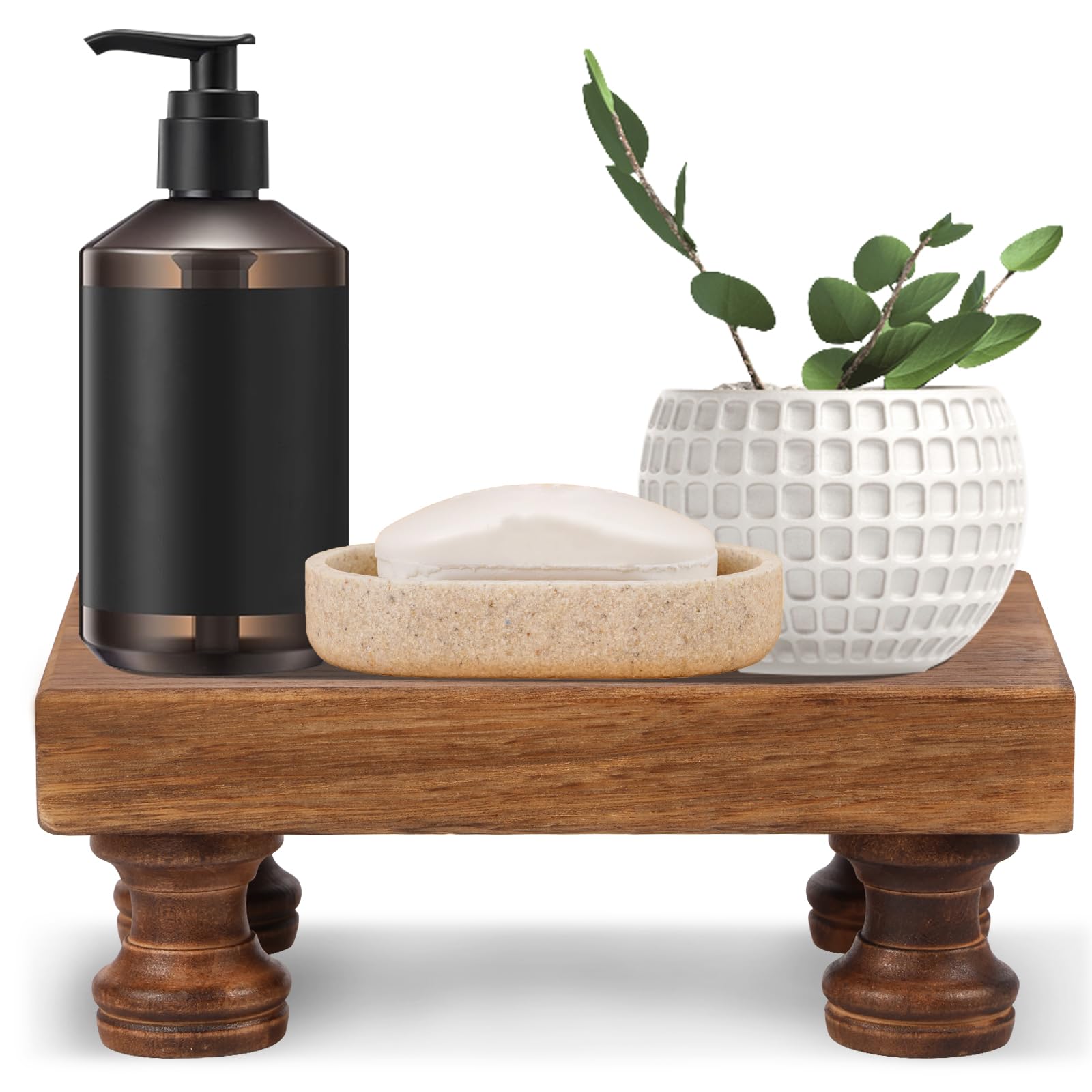 BOBASH Wooden Riser, Decorative Wood Pedestal Stand for Display Multipurpose Wooden Riser Decorative Tray, Practical Wood Pedestal Display Stand for Bathroom Kitchen Countertop(wood)