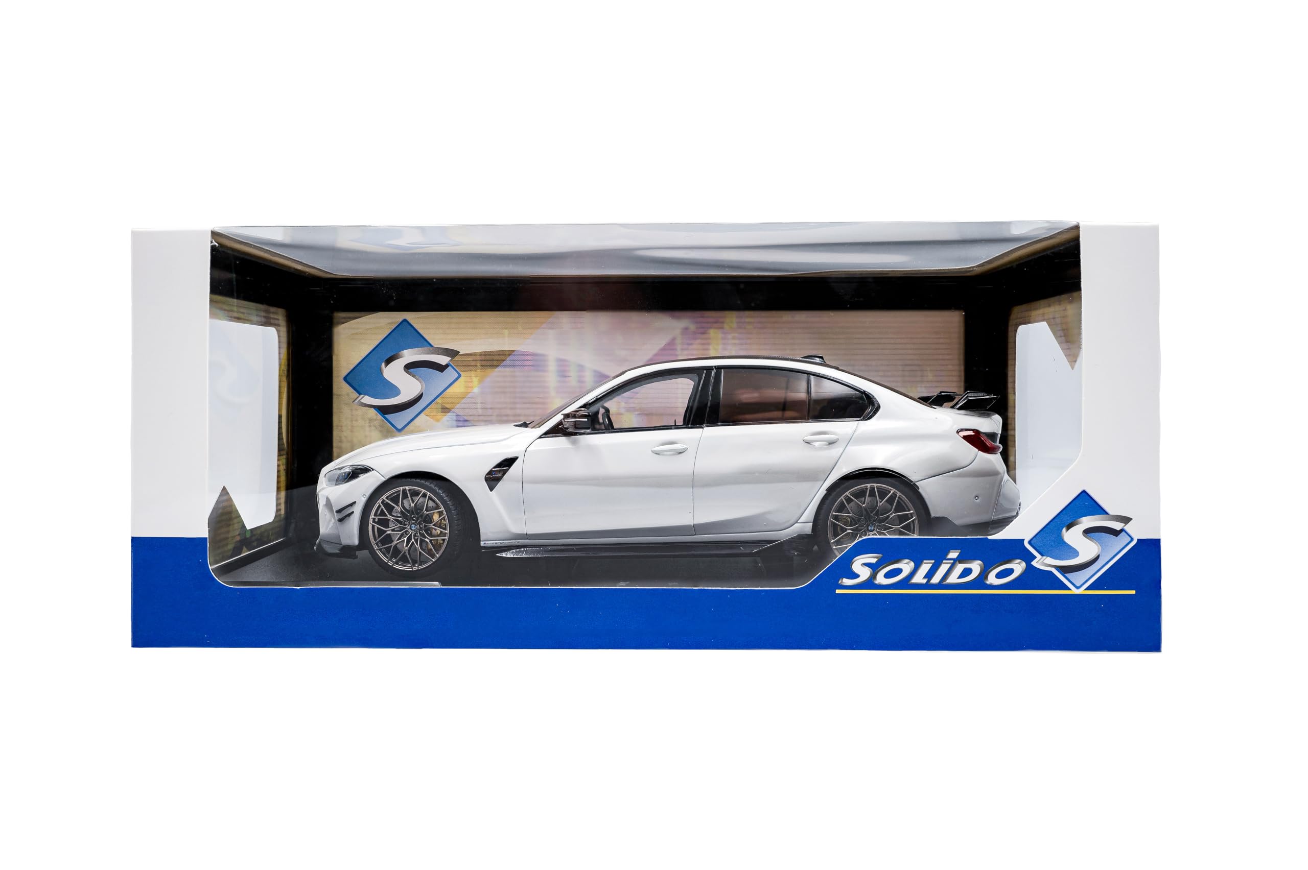 Solido BMW M3 (G80) - Berline Sport avec Double cardioïde, Accents Noirs, Jantes Bronze, détails aérodynamiques, Voiture Miniature Diecast, Blanc Alpin uni, 1:18