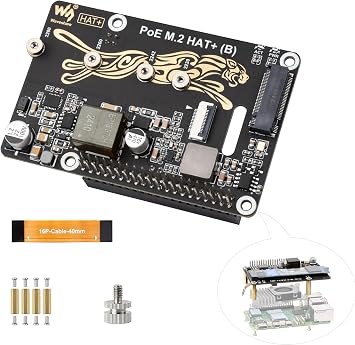 PCIe to M.2 Adapter with PoE Function Compatible with Raspberry Pi 5, Pi 5 NVMe PoE HAT+ Support NVMe M.2 Solid State Drive SSD 2230/2242/2260/2280, High-Speed Reading/Writing