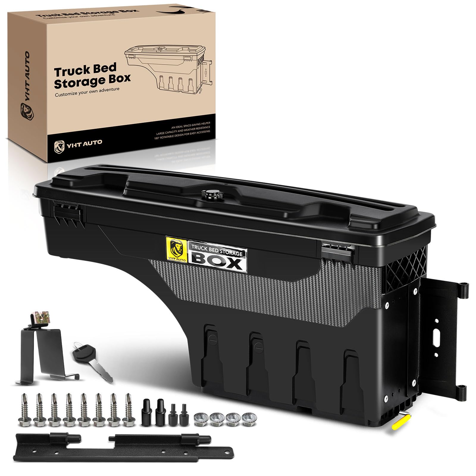 YHTAUTO Passenger Side Truck Bed Storage Tool Box Lockable Fits 2019-2023 Chevrolet Silverado GMC Sierra 1500, W/O Multi-Pro Tailgate or CarbonPro Bed, Swing Waterproof Wheel Well ToolBox
