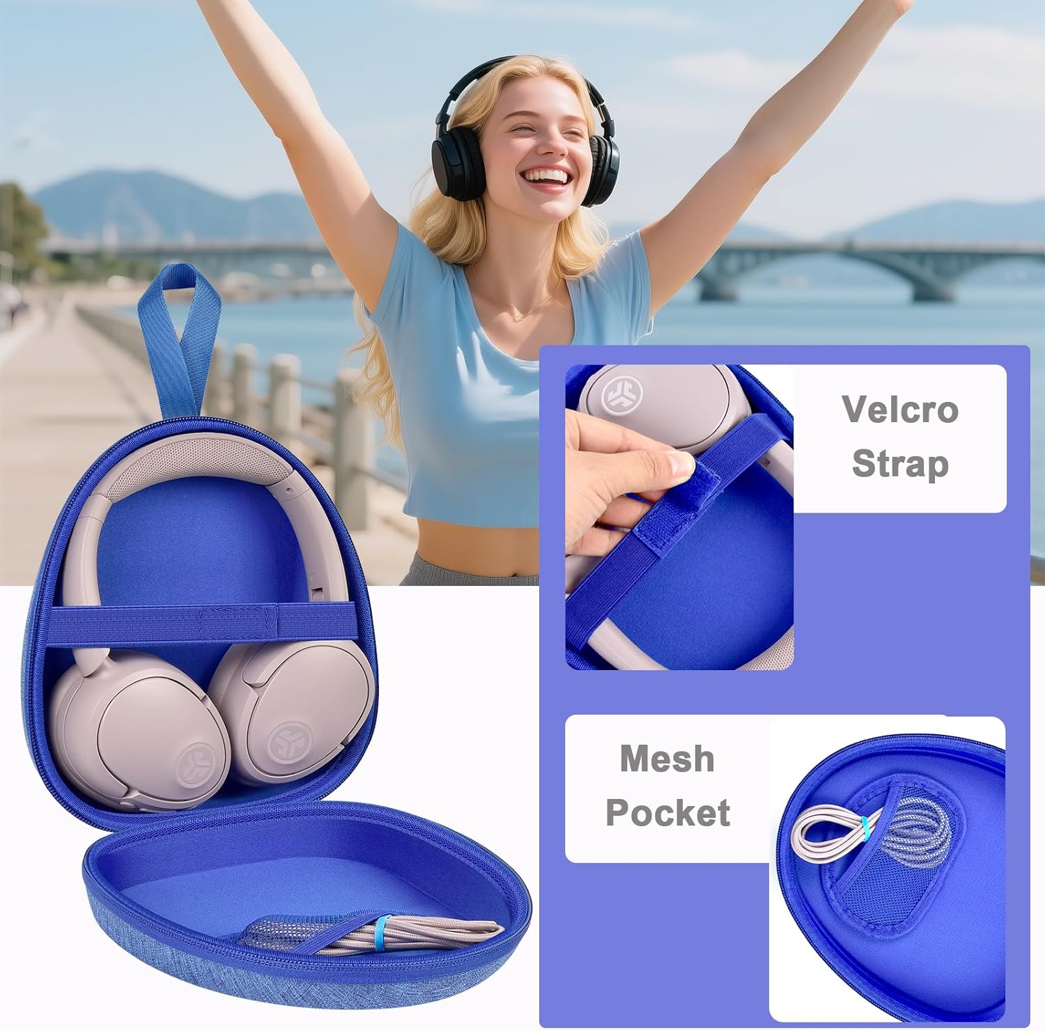 GWCASE Universal Headphones Case for JLab/for JBL Tune 510BT 720BT 770NC 520BT/ for Sony WH-CH520 WH-CH720N/ for BERIBES/for Soundcore Q20i Over-Ear Headphones, Stylish Design- Blue (Case only) - Image 4