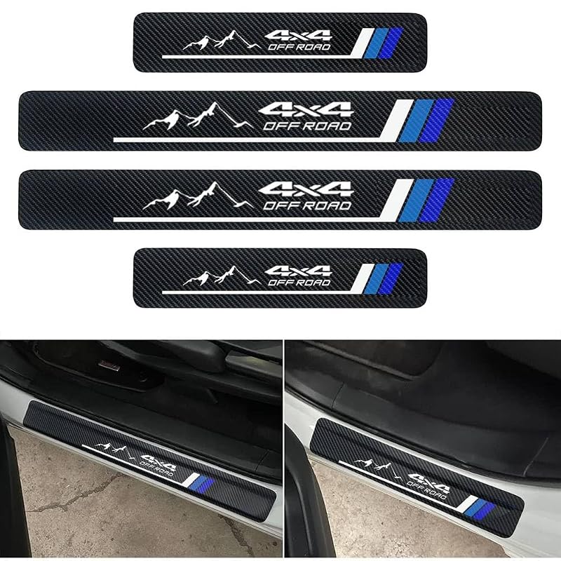 Protetor de Soleira para Porta com Acabamento Fibra de Carbono DAOPERS Compatível com Toyota Tacoma, 4Runner, Tundra, RAV4, Highlander e Sequoia mountain-blue2 Kit com 5 peças