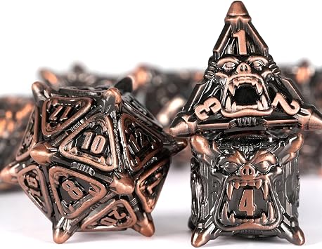 7-Die Metal DND Dice, Polyhedral Dice Set for Role Playing Game Dungeons and Dragons D&D Dice Board Games for Pathfinder Warhammer MTG RPG Board Games Copper Antique
