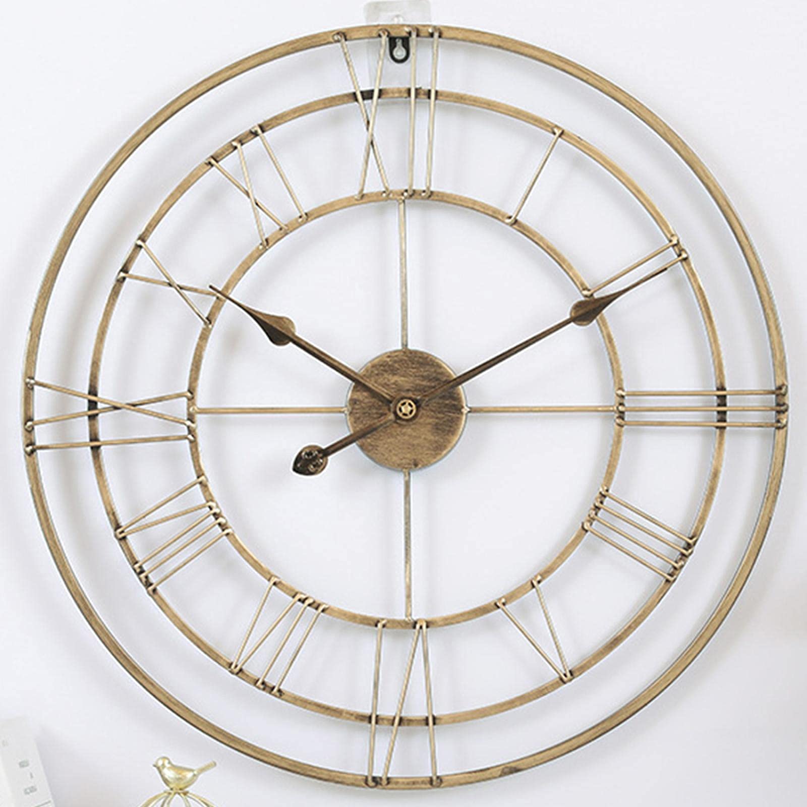 Reloj de pared grande vintage de 60 cm, redondo, de metal, silencioso, sin tictac, funciona con pilas, números romanos negros, relojes para el hogar, oficina, interior, exterior, decoración de