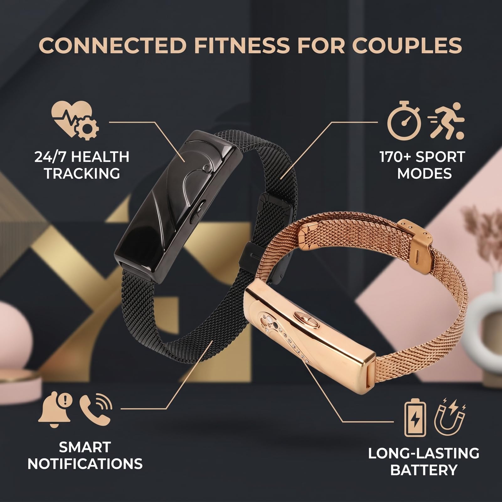 LICAEVEY Pulsera Inteligente para Parejas, 170 Modos Deportivos, Pulsera de Actividad Física, Monitor de Sueño Resistente Al Agua IPX8 para Natación, Entrenamiento y Uso Diario.
