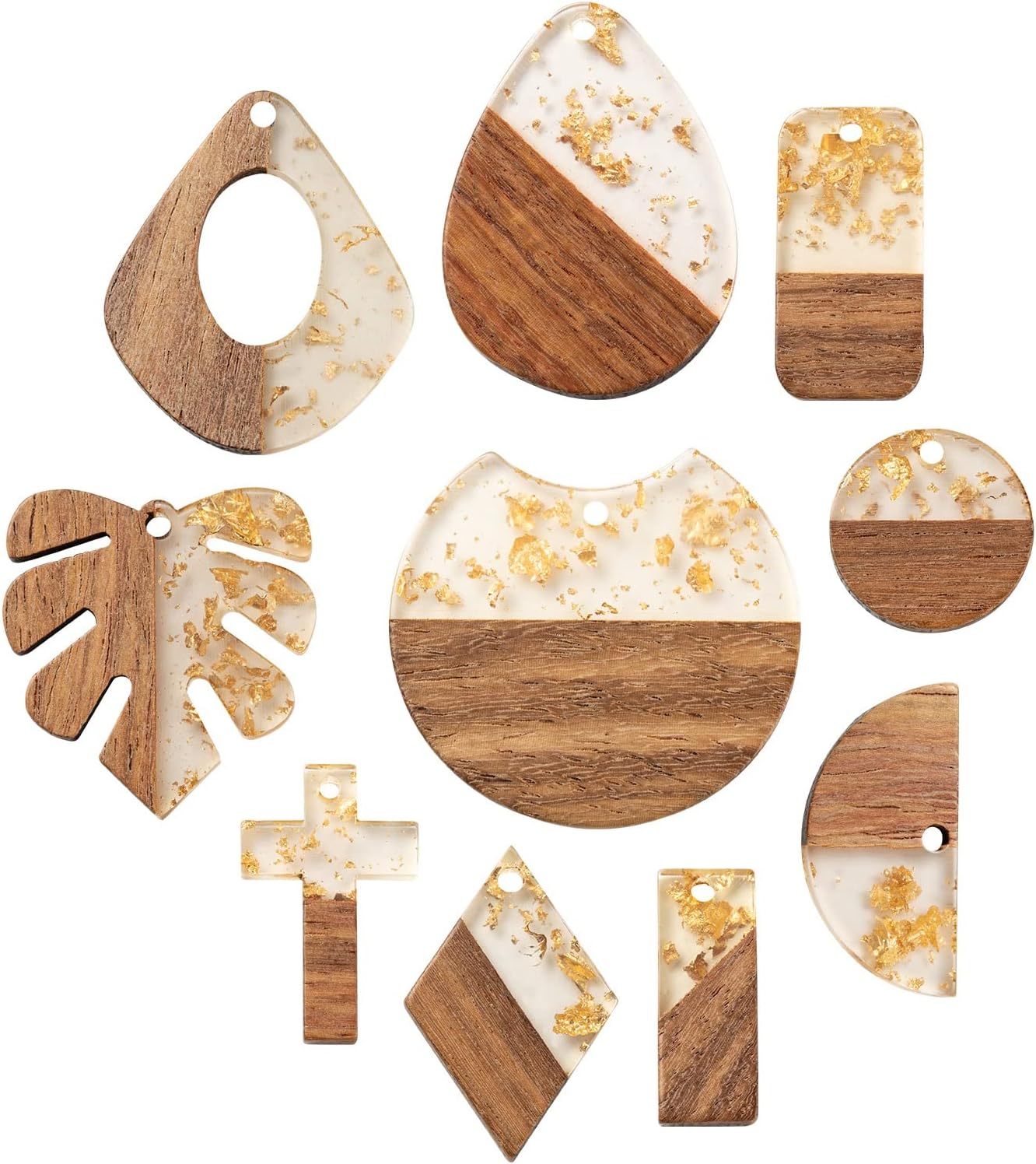 FASHEWELRY 30Pcs Resin Wooden Earring Pendants Oval Vintage Resin Walnut Wood Charms with Gold Foil for Necklace Earring Jewelry Making