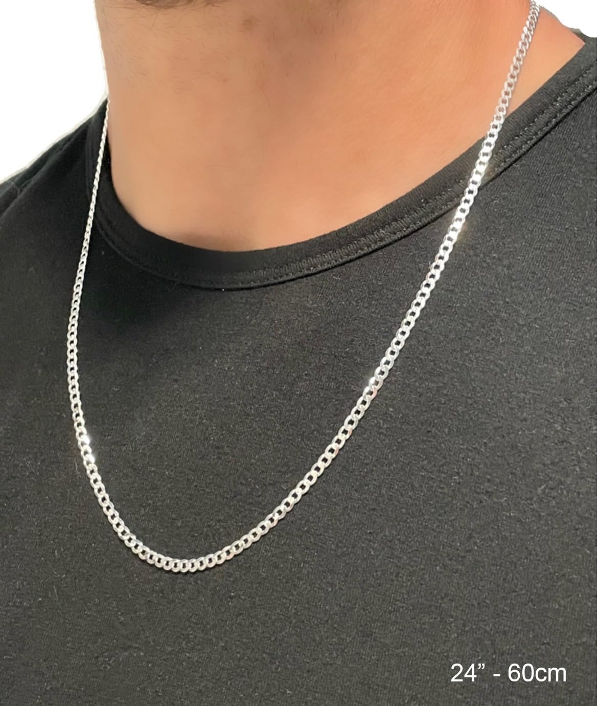 Aka Gioielli - Italian 925 Sterling Silver 3.5mm Curb Cuban Link Chain - Solid Sterling Silver Necklace for Men and Women - Made in Italy - Image 4