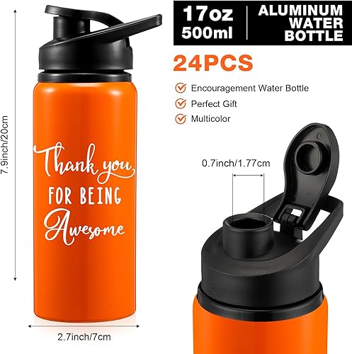Miniatura 2 de Bokon Paquete de 24 botellas de agua ligeras de aluminio reutilizables a granel con hebilla de tapa giratoria, a prueba de fugas, gimnasio,