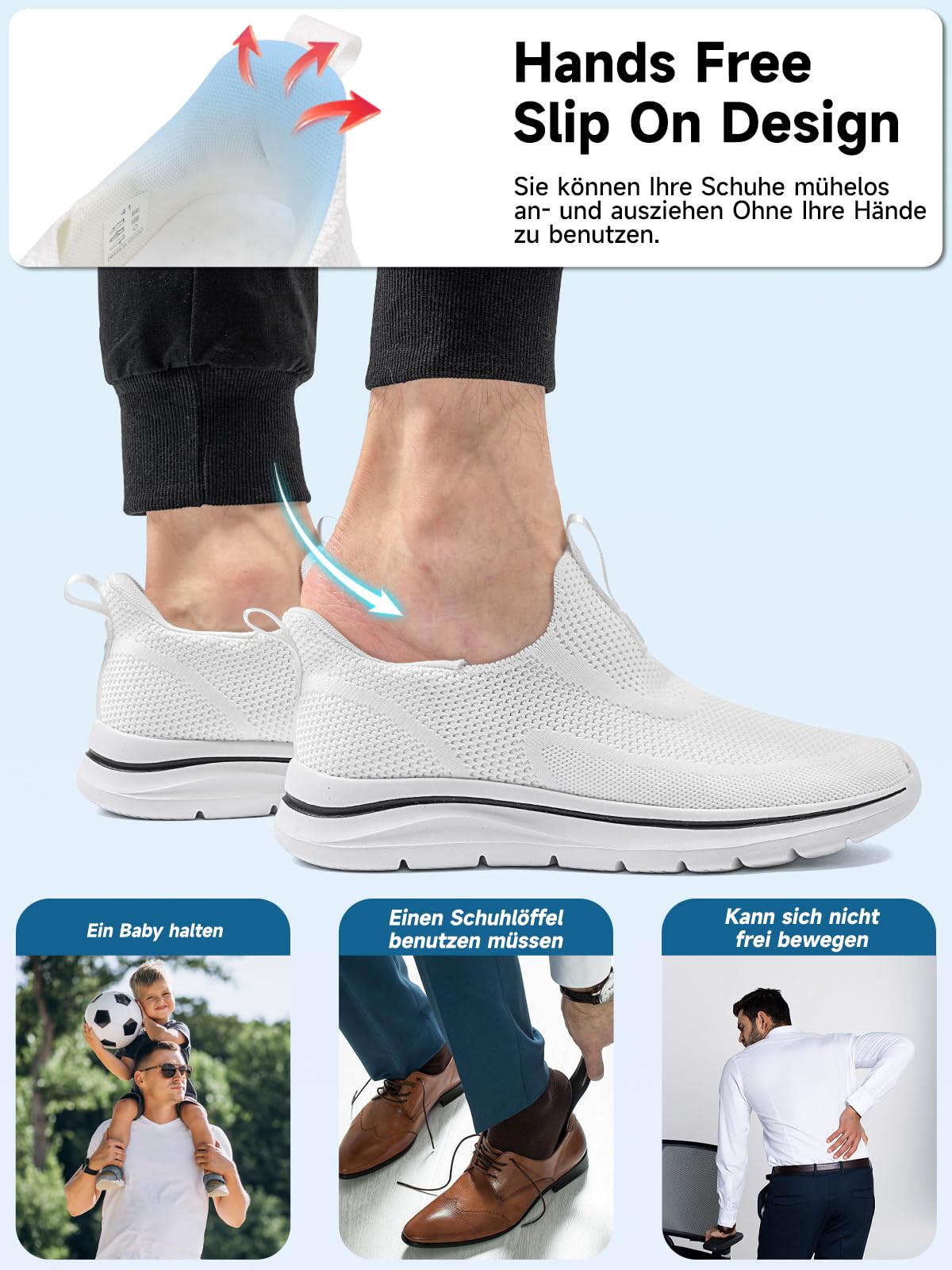 Sosenfer Schuhe Herren Slip On Sneaker Fitness Turnschuhe Atmungsaktiv Ohne Schnürsenkel Walkingschuhe Hands-Free Freizeit Schlupfschuhe-BAISE-41