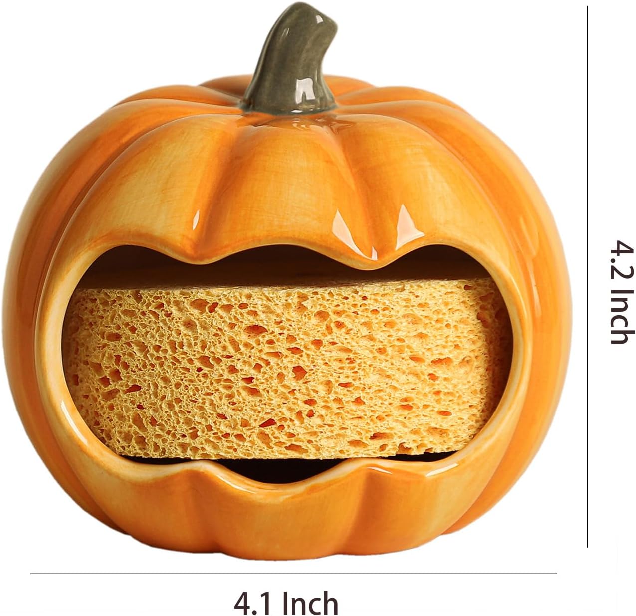 WAIT FLY Ceramic Pumpkin Sponge Holder for Kitchen Sink Counter, Sponge Dish Rack, Compact Sink Caddy Organizer image 2