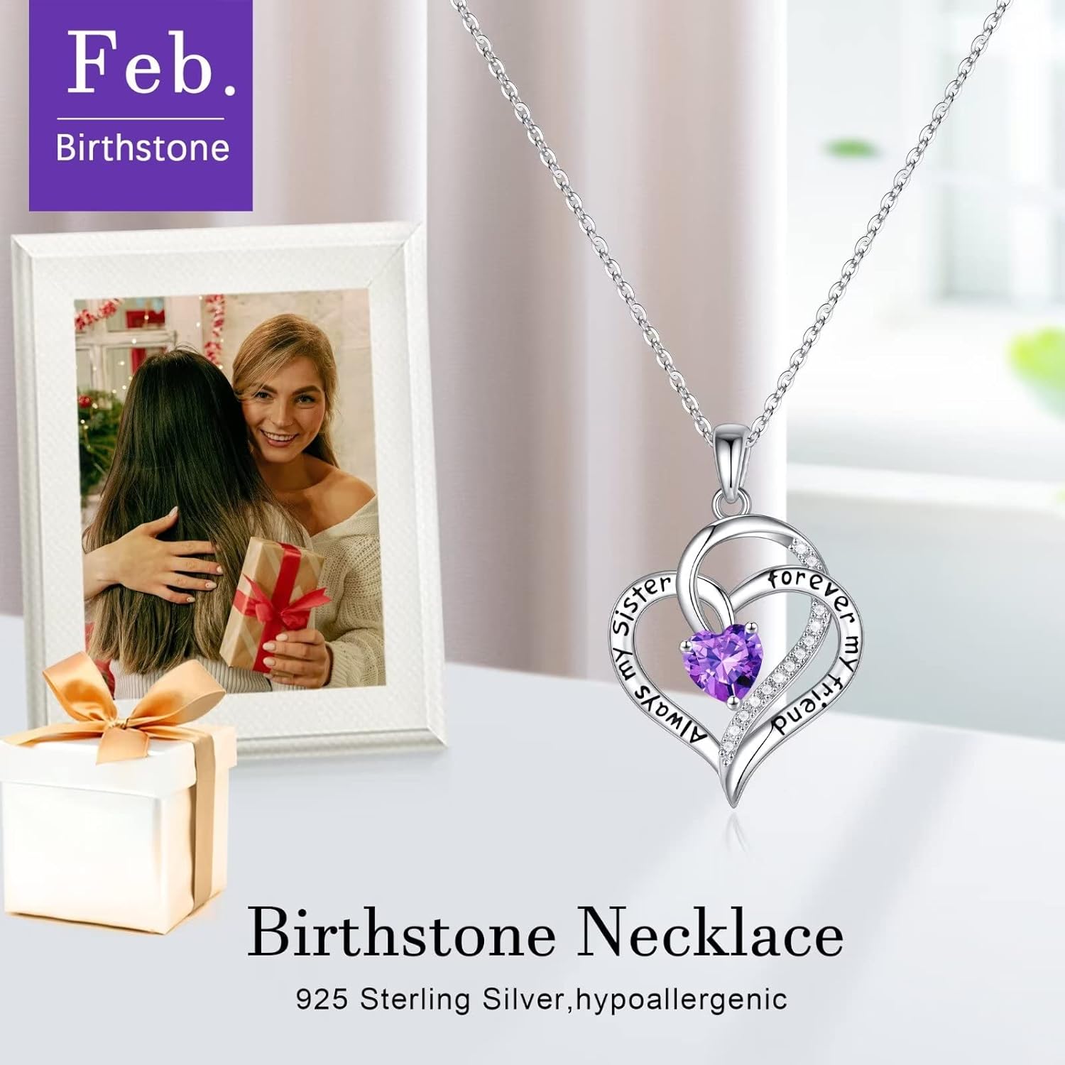 Iefil Sister Gifts for Sister - 925 Sterling Silver Birthstone Necklace Sisters Jewelry - Image 6