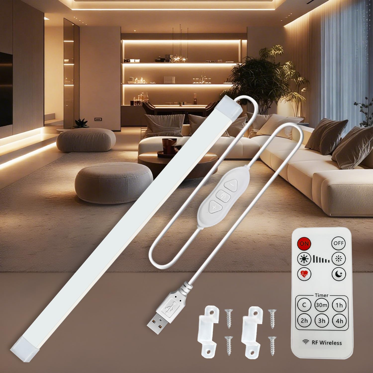 MDee Under Cabinet LED Strip Lights 5V, 8W COB LED Strips 4000K Neutral White, USB Strip Light with Remote, Dimmable, 800LM, Flexible, Ideal for TV, Cupboard, Wardrobe, Kitchen, Shelf, Closet, 0.4M