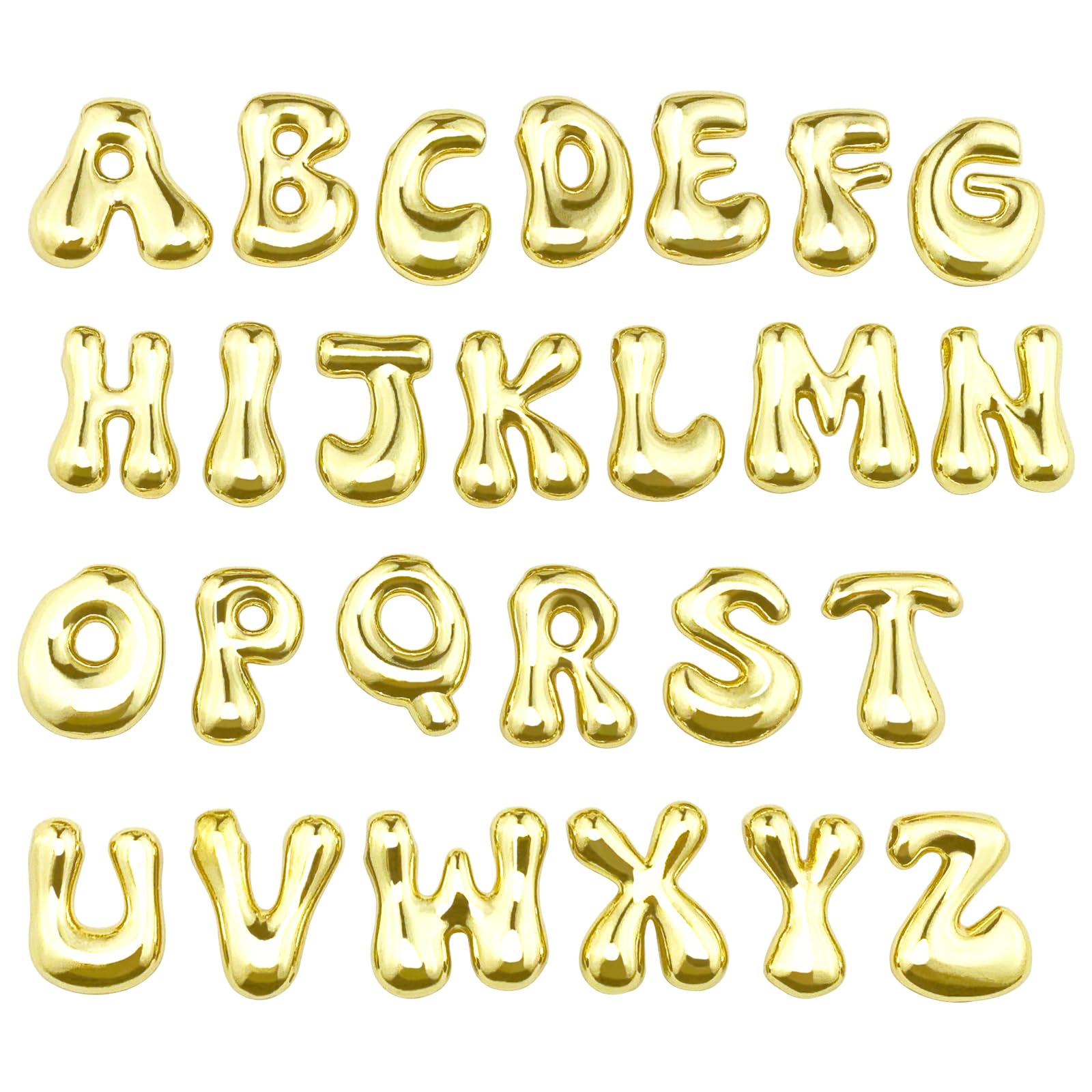 26 dijes de letras iniciales de latón chapado en oro de 18 quilates, grandes burbujas A-Z, colgantes delicados del alfabeto para hacer joyas, collares con inicial, nombre, regalo