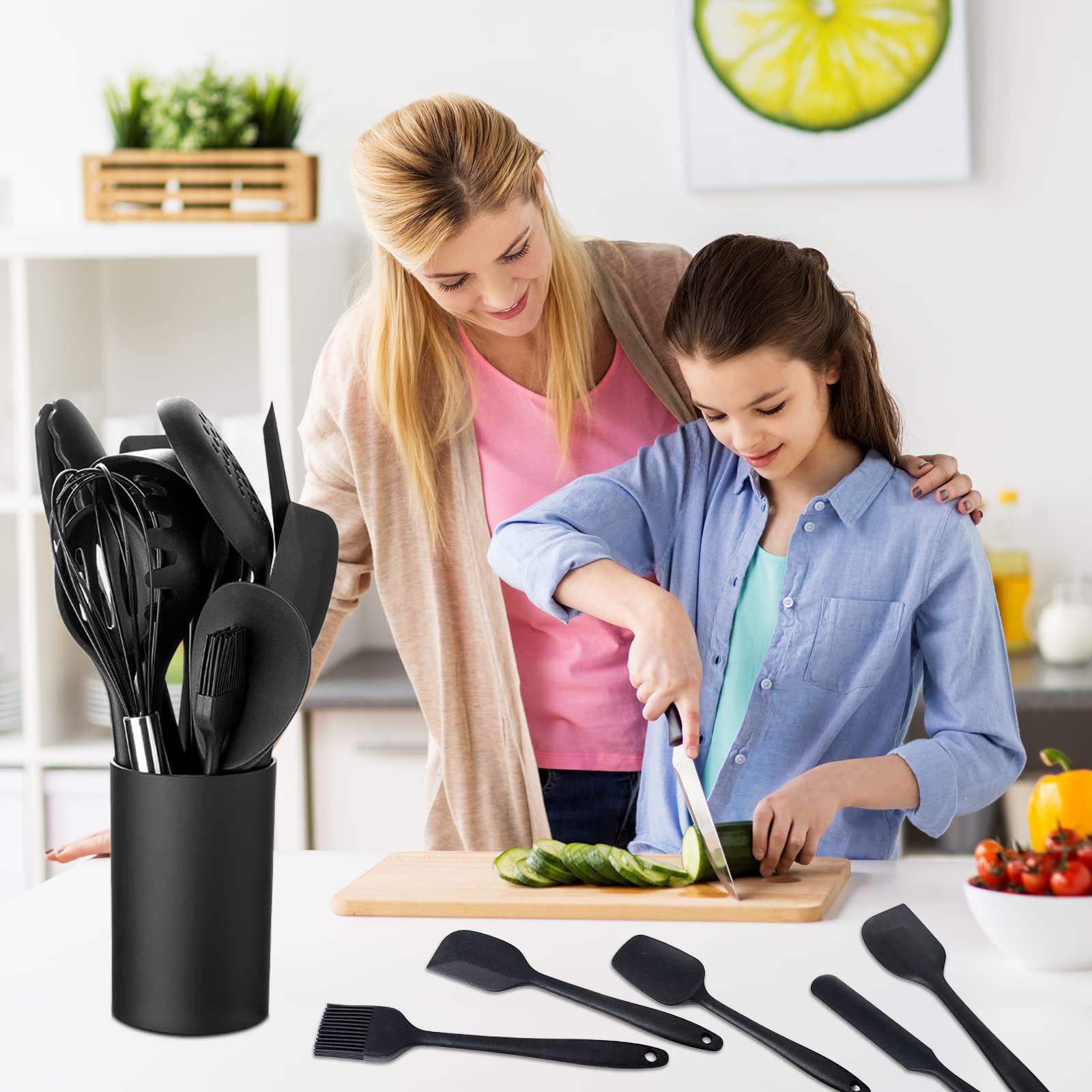 AVANA Set Utensili Da Cucina In Silicone 10 Pezzi – Antiaderente, Resistente Al Calore, Nero