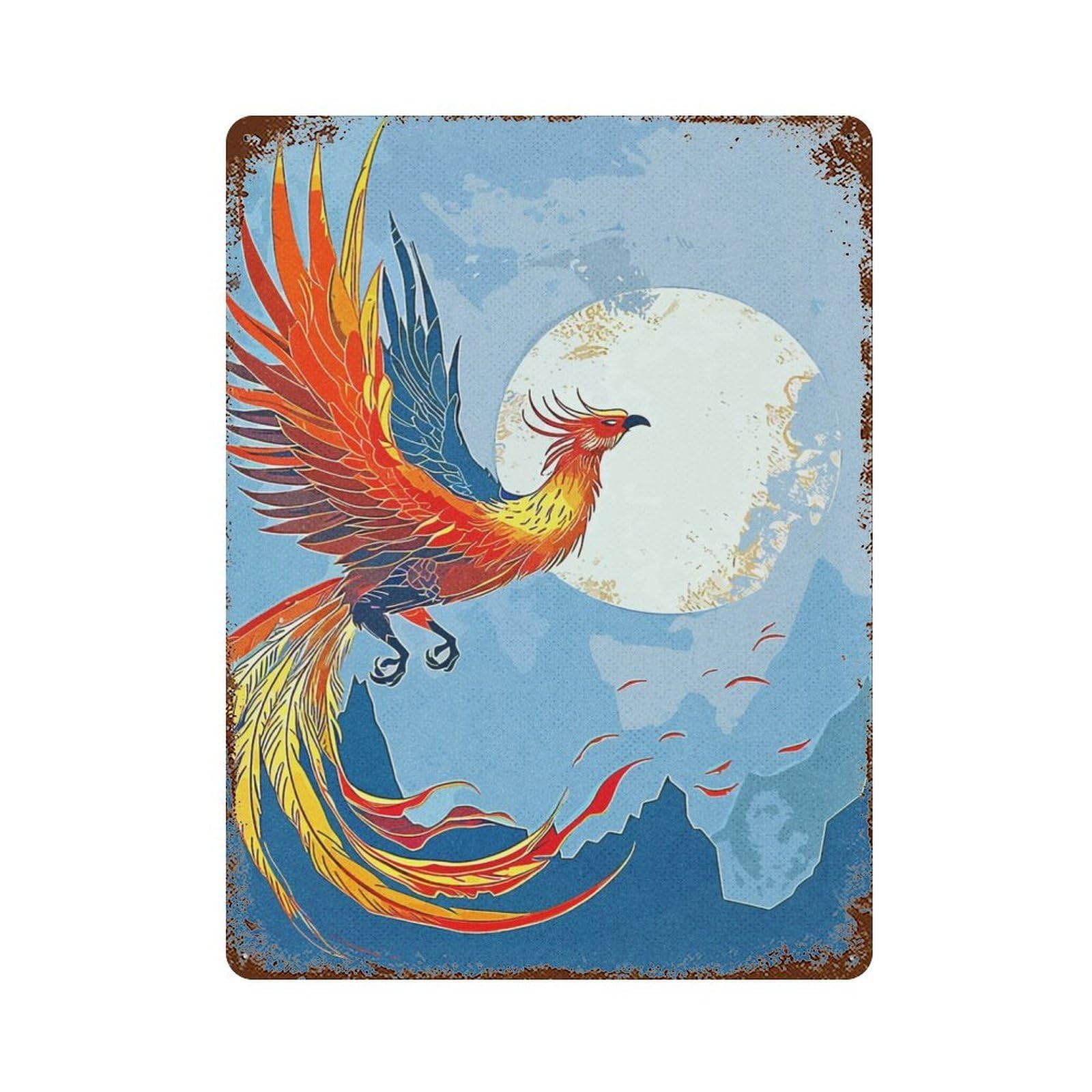 Garage Style Space Phoenix Aged Metal Wall Plaque 15.7"x11.8", Farmhouse Wall Decor for Bar And Workshop