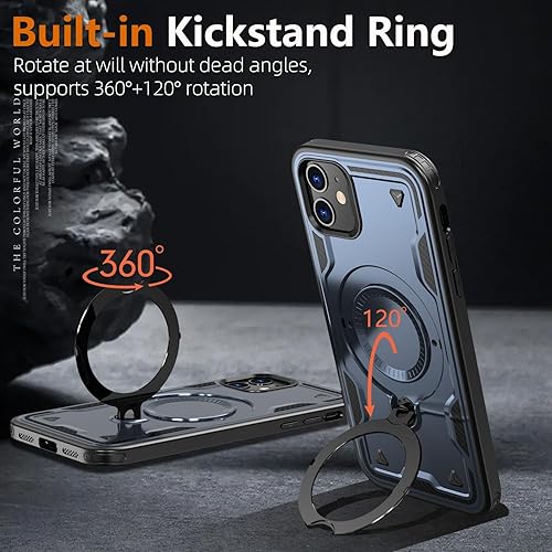 Miniatura 4 de Funda magnética para iPhone 11, compatible con MagSafe, con 2 protectores de pantalla, con anillo de soporte, protección resistente de grado