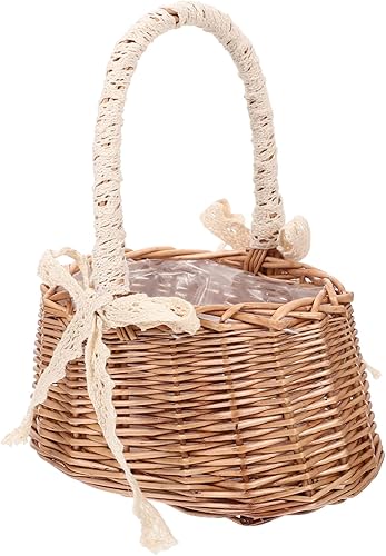 Miniatura 8 de Cesta de mimbre de mimbre tejida a mano con asa e inserto de plástico para huevos de Pascua, cesta de dulces, cestas para niña, estilo 1