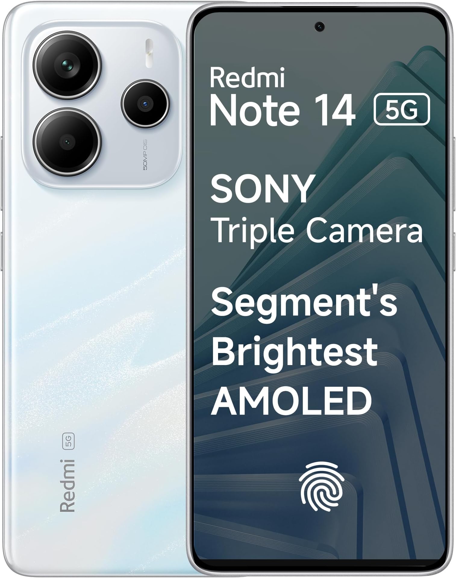 Redmi Note 14 5G (Mystique White, 8GB RAM 128GB Storage) | Global Debut MTK Dimensity 7025 Ultra | 2100 nits Segment Brightest 120Hz AMOLED | 50MP Sony LYT 600 OIS+EIS Triple Camera