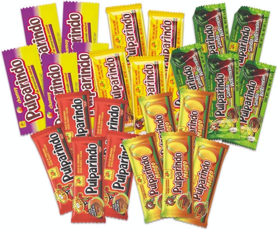 Mexican Candy Assortment Bag (25 Count) with Pulparindo Chamoy (Original, Xhot, Watermelon, Mango and Chamoy)
