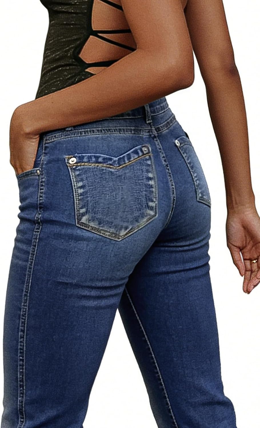 Flamingals Mid Waist Boot Cut Jeans for Women Stretchy Trendy Butt Lifting Flare Wash V Cut Raw Hem Denim Jeans