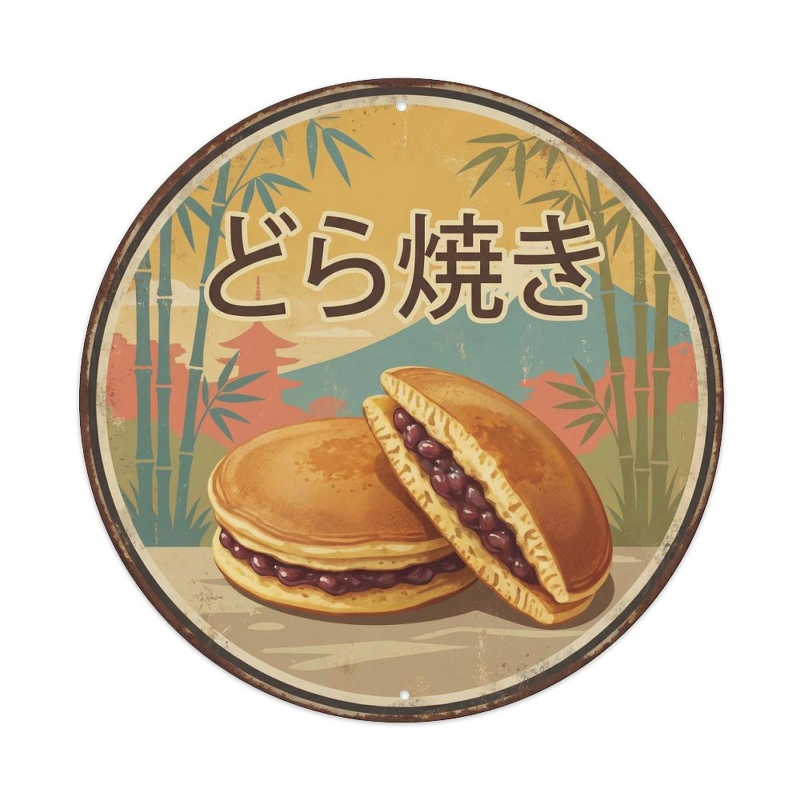 Cxhjca 8X8inch(20X20cm) Dorayaki Japanese Sweet Shop Retro Travel Dessert Red Metal Tin Sign