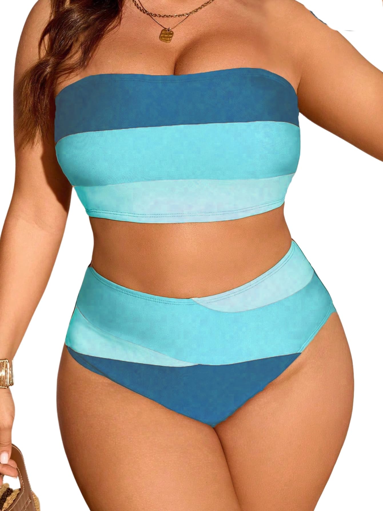 Women's 2 Piece Plus Size High Waisted Bikini Sets Patchwork Full Coverage Bahting Suits