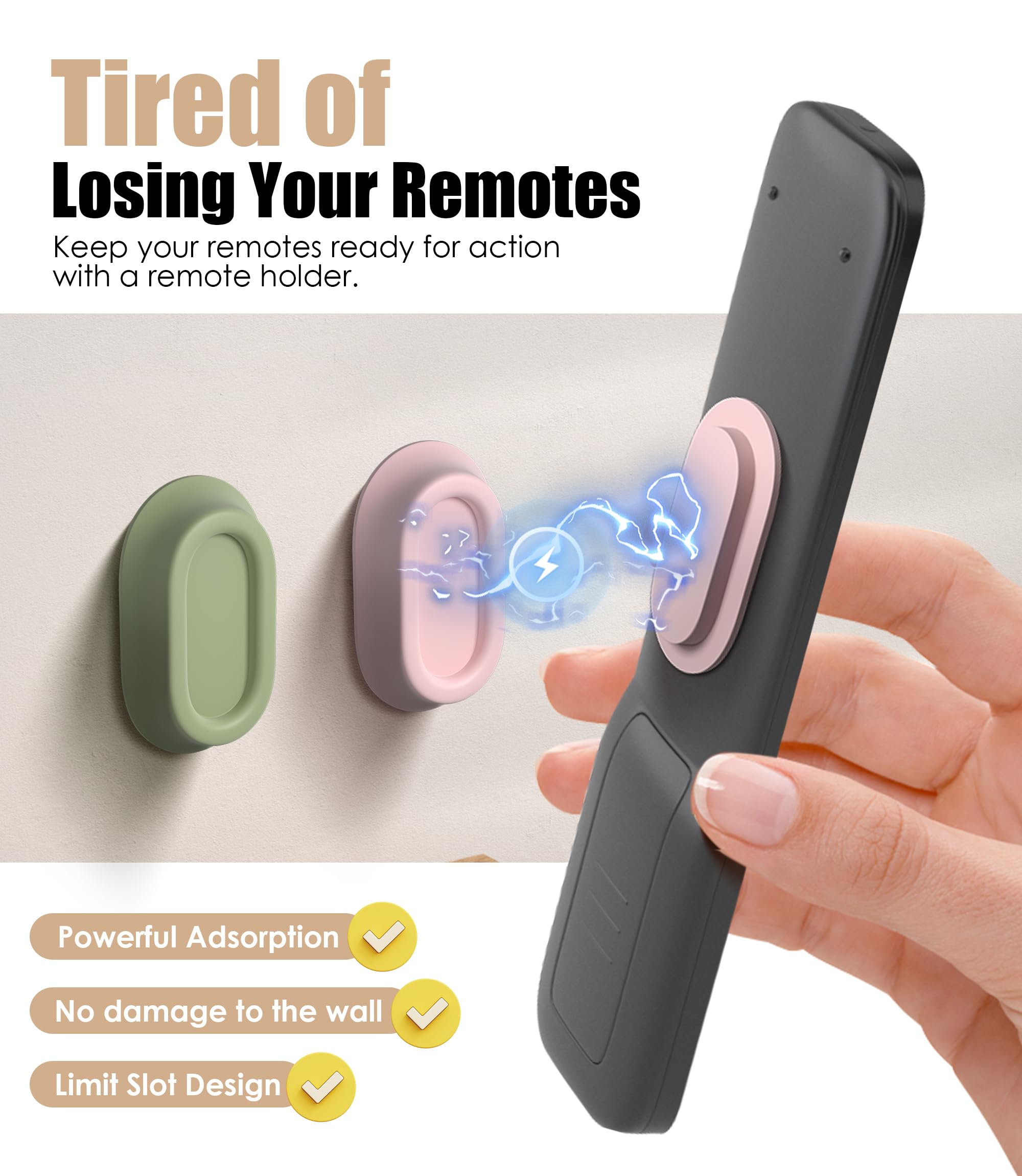 Magnetic Remote Control Holder Wall Mount, 4 Pair Remote Control Organizers Storage Self Adhesive T