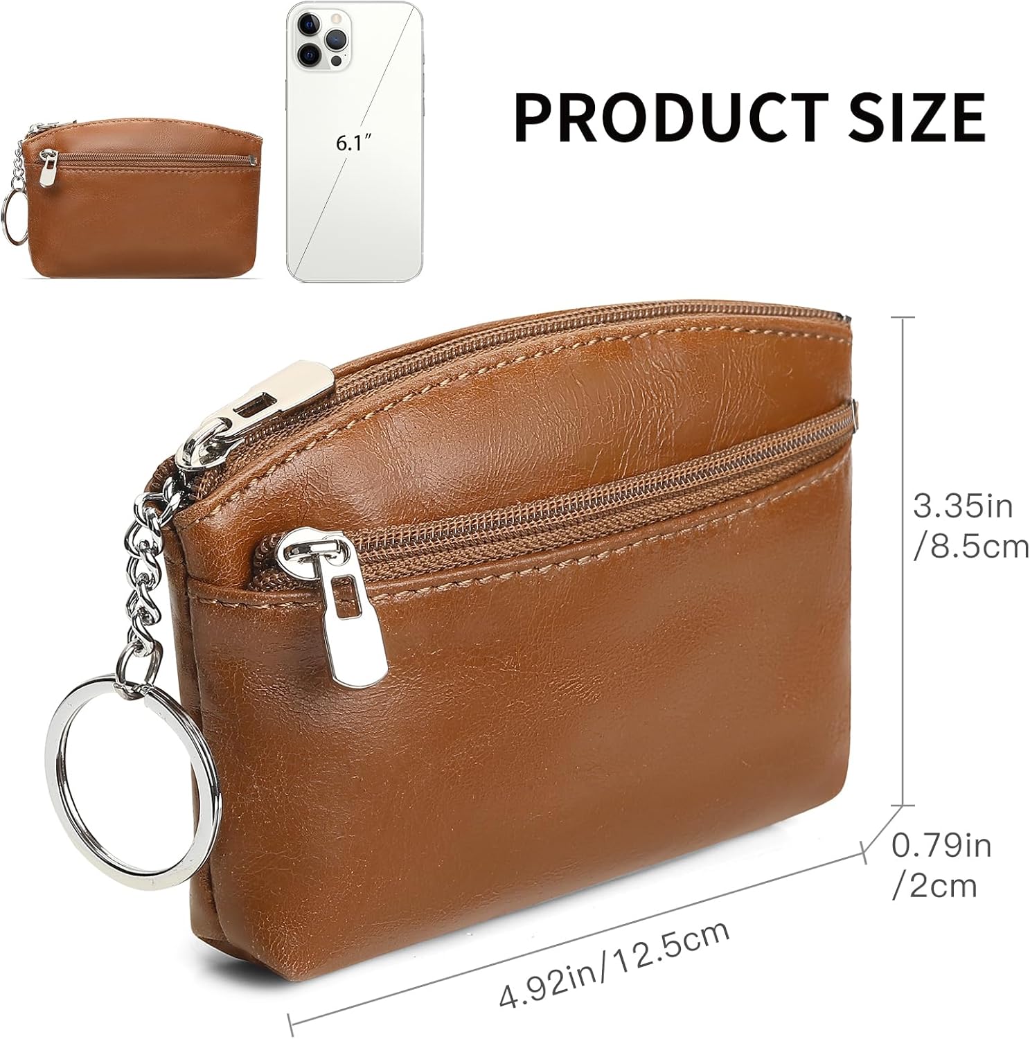 SENDEFN Genuine Leather Small Coin Purse Pouch Change Holder Wallet for Women With KeyChain - Image 2