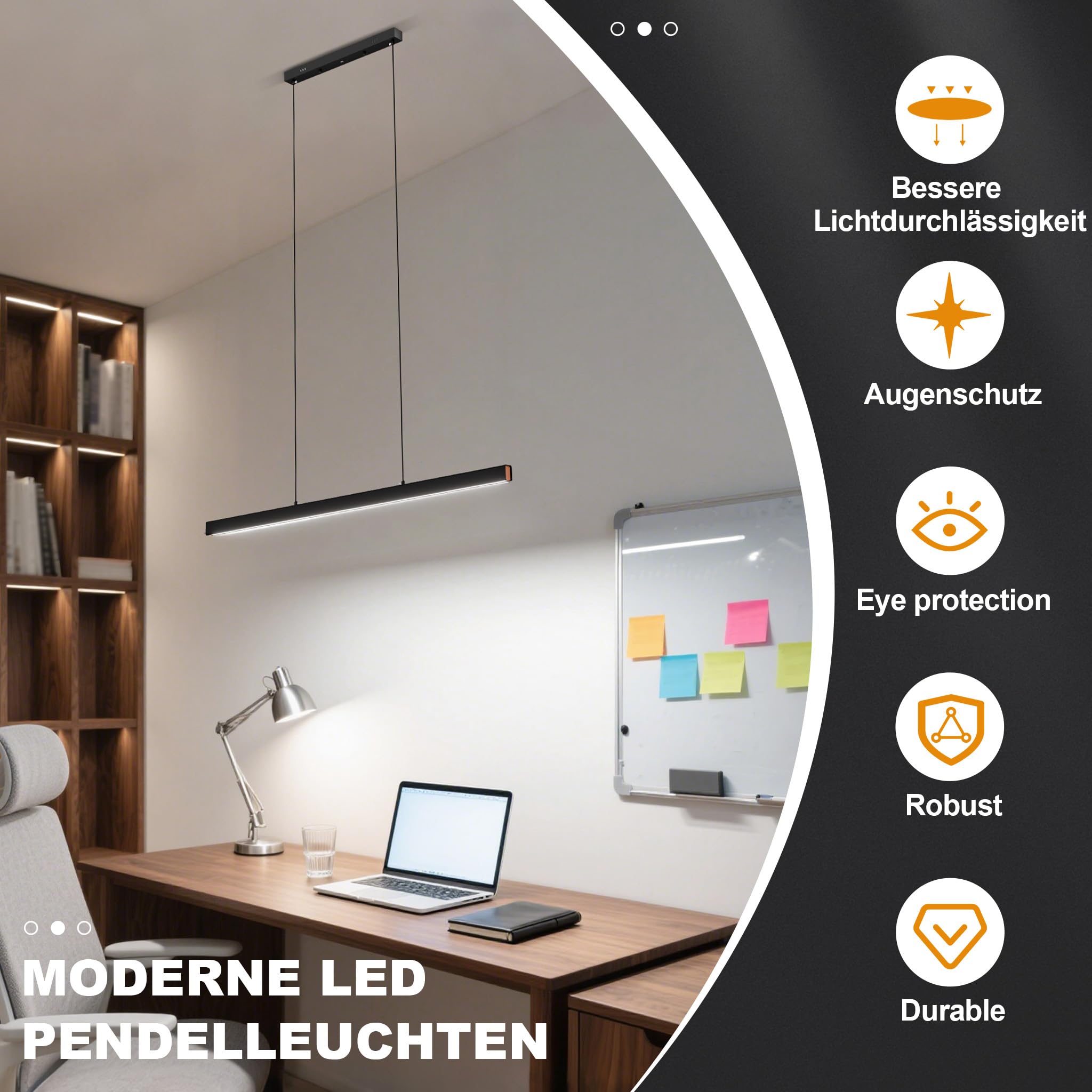 YRHome Moderne LED Pendelleuchte 36W Kaltweiß Höhenverstellbar Hängeleuchte Hängelampe Lineare Design Esszimmerlampe Deckenlampe für Wohnzimmer, Esszimmer, Küche, Schlafzimmer, Büro