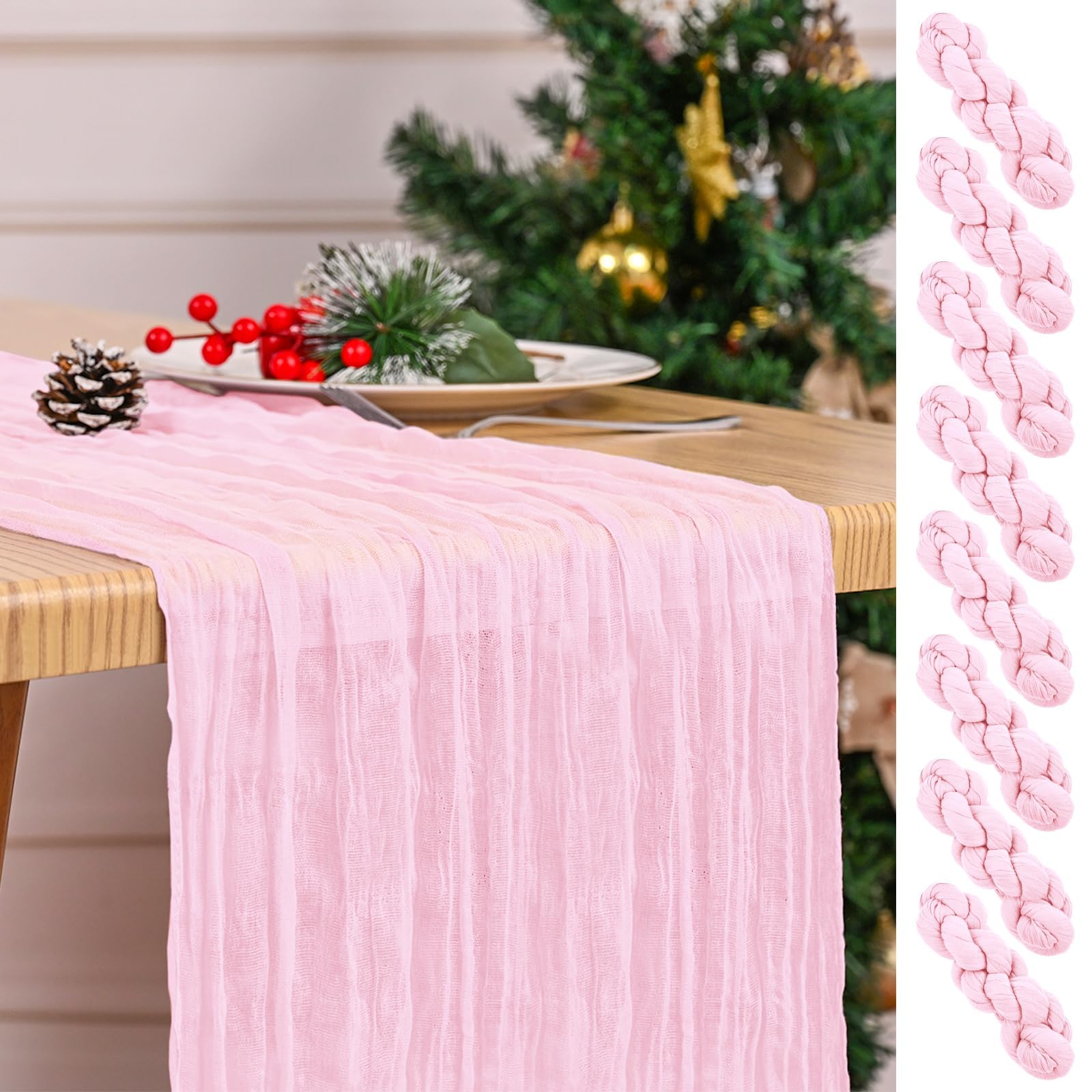 8 Pack Pink Table Runner 17 x 108inch Cheesecloth Table Runner Boho Gauze Table Runners for Dining Table Rustic Sheer Fabric Table Runners for Wedding Party Bridal Shower Spring