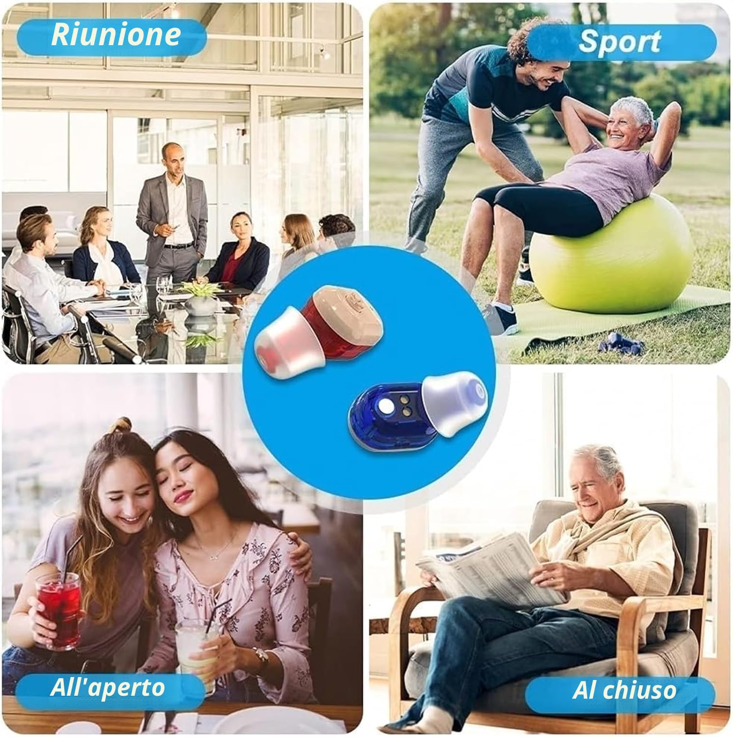 Amplificatore audio personale premium per adulti, invisibili amplificatori di Hearing digitale In-Ear, ricaricabile Sound Amplifier, con custodia di ricarica (1 paio) - beige
