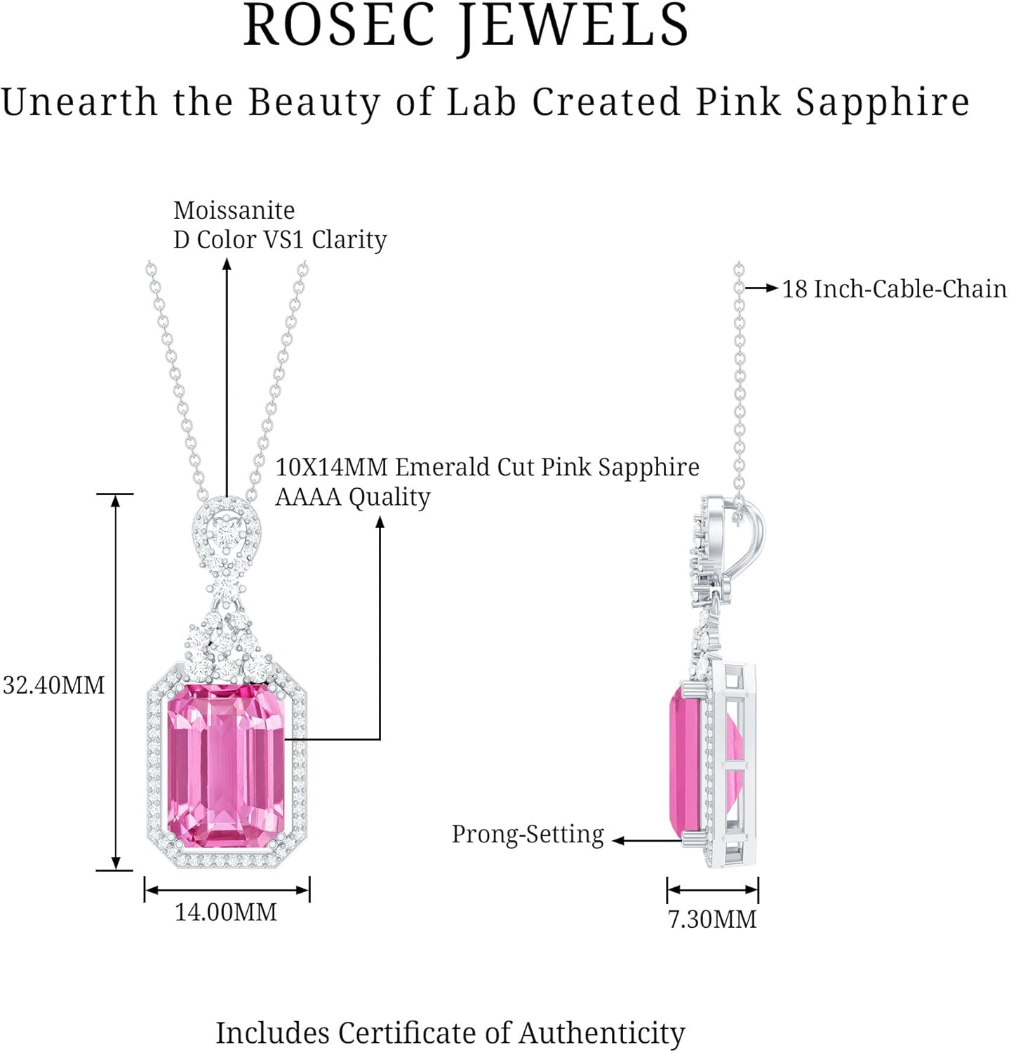 Certified 9 Carat Lab Grown Pink Sapphire Vintage Necklace With Silver Chain, Aaaa Quality, Pink Sapphire Bridal Necklace - Image 10