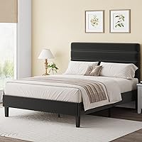 Vista 7 de Base de cama tamaño Queen con cabecero tapizado en terciopelo, base de cama plataforma tamaño Queen con soporte de listones de madera, no requiere