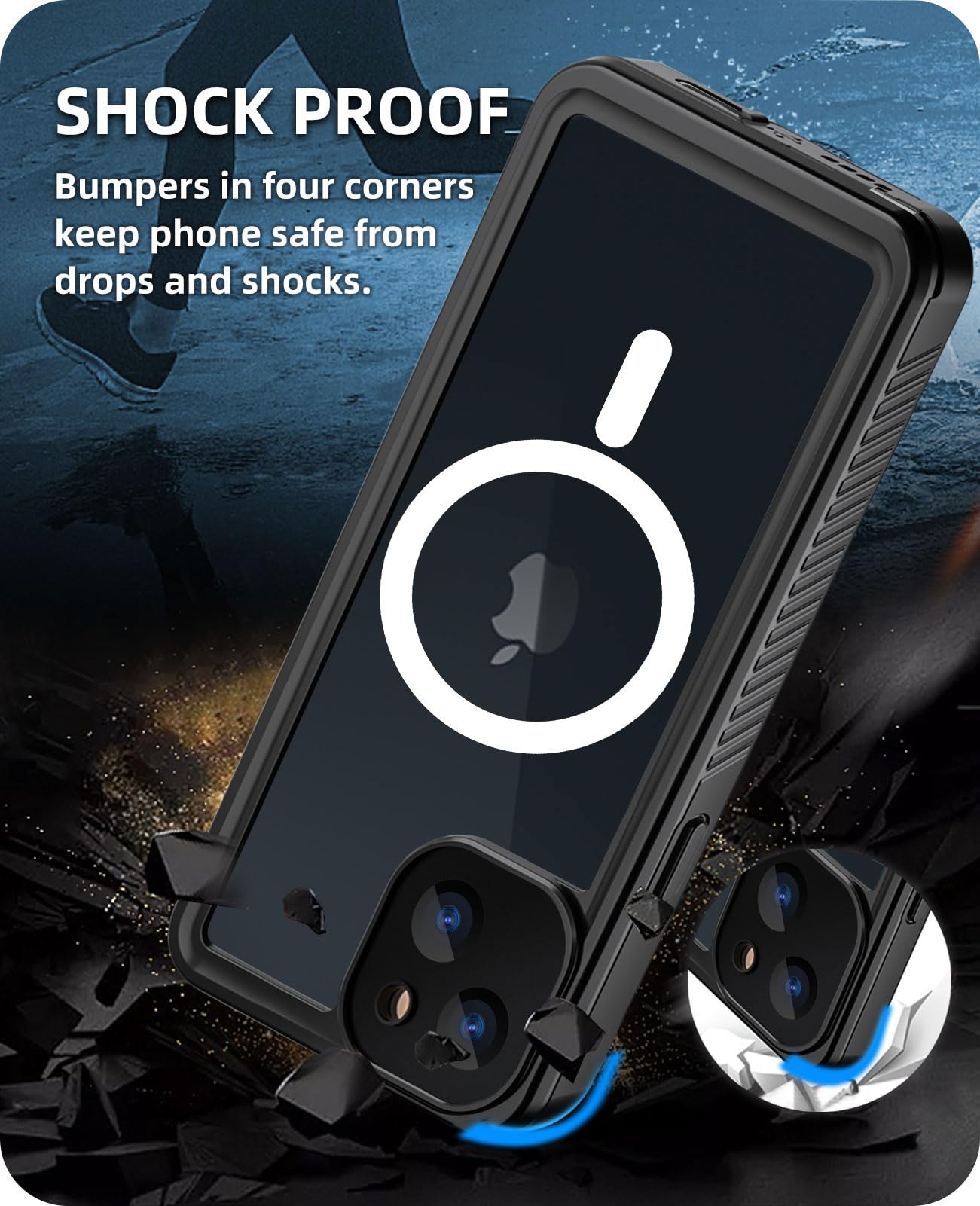Beeasy für iPhone 13 Mini Hülle Wasserdicht für MagSafe, 360 Grad Outdoor Schutzhülle mit Displayschutz, Wasserfest Staubdicht Handyhülle Stoßfest Panzerhülle Case 5,4", Schwarz